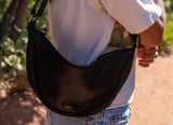 Leather Moon Sling Bag - Black