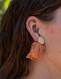 Sari Fabric and Wooden Tassel Earrings