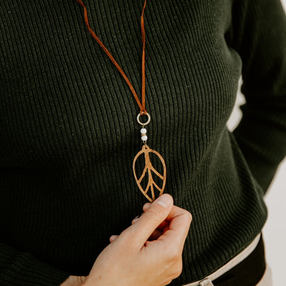 Wooden Leaf Pendant Necklace