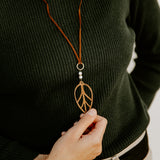 Wooden Leaf Pendant Necklace