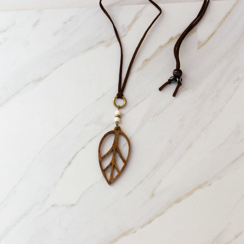 Wooden Leaf Pendant Necklace