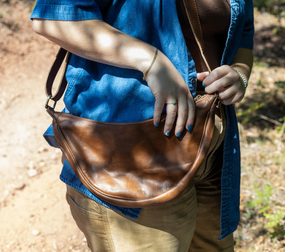 Leather Moon Sling Bag - Vintage Brown