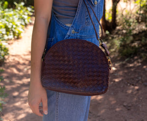 Woven Halfmoon Crossbody - Plum