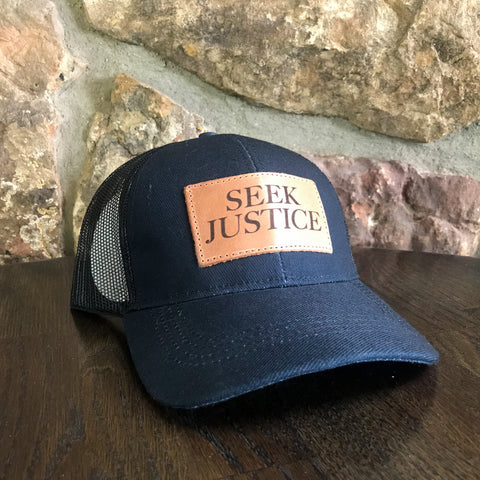 Black Seek Justice Leather Patch  Fair Trade Hat