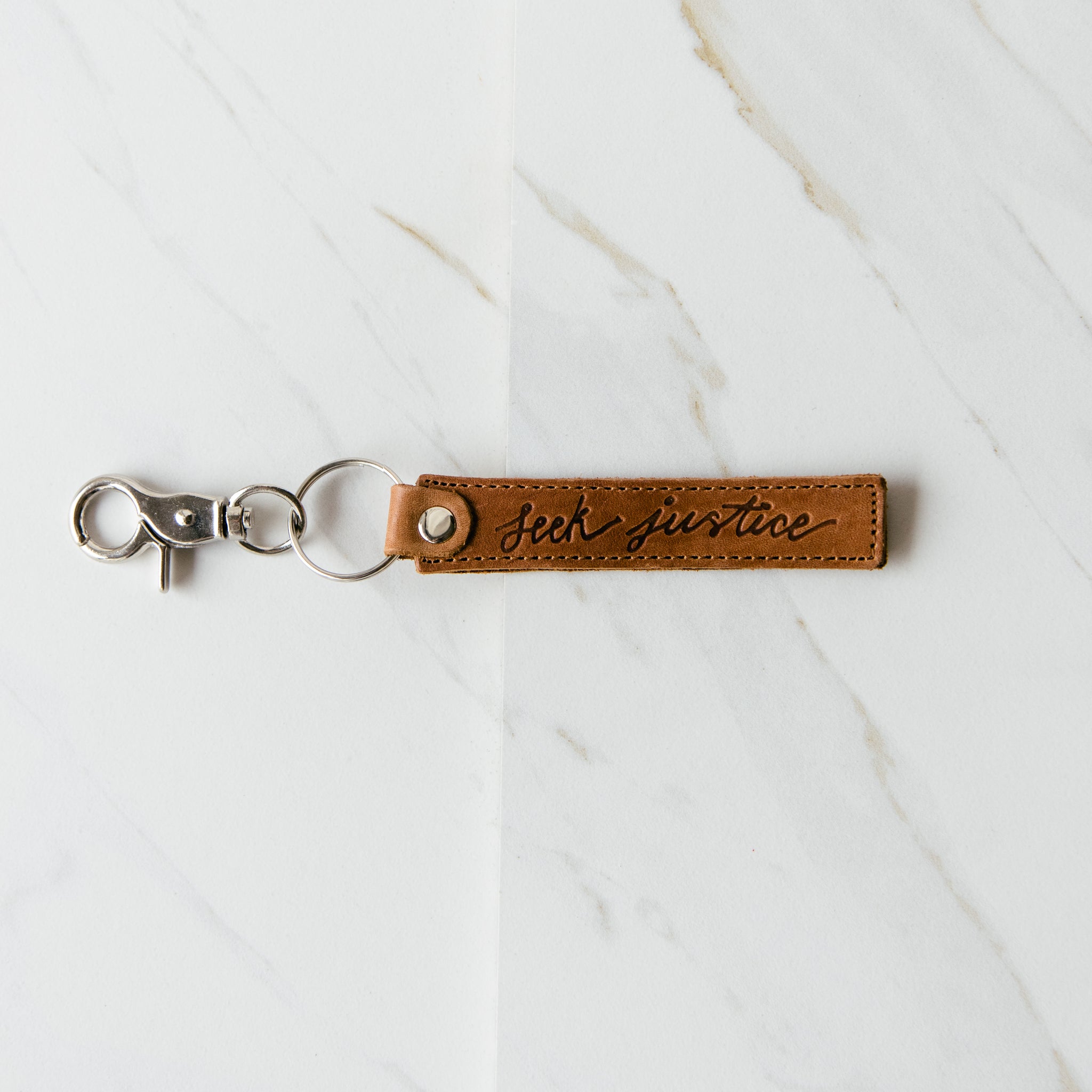 Leather Key Chain - Seek Justice and/or In The Garden | Kairos Traders