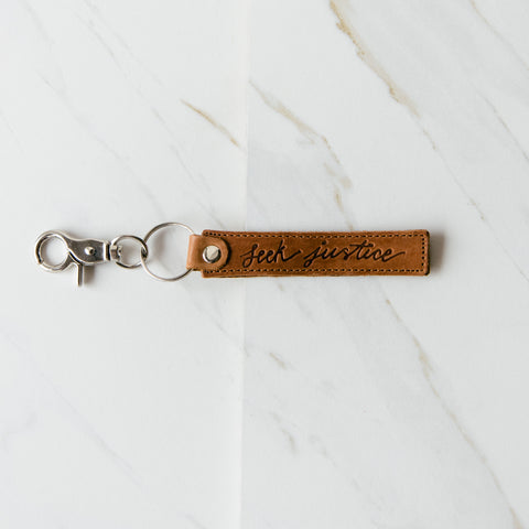Leather Key Chain - Seek Justice and/or In The Garden