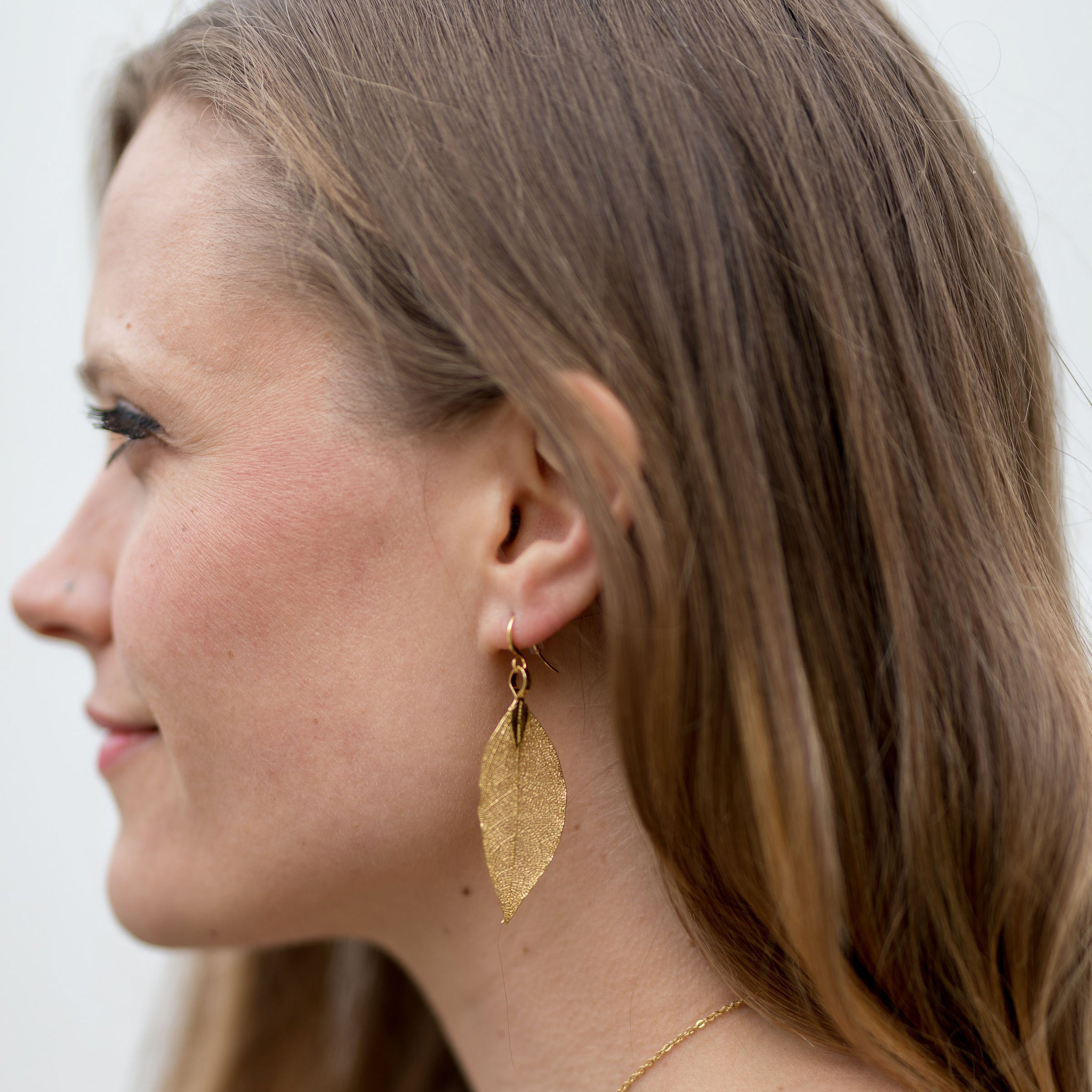 Leaf Stud Earrings in Gold or Silver - Handmade in Britain