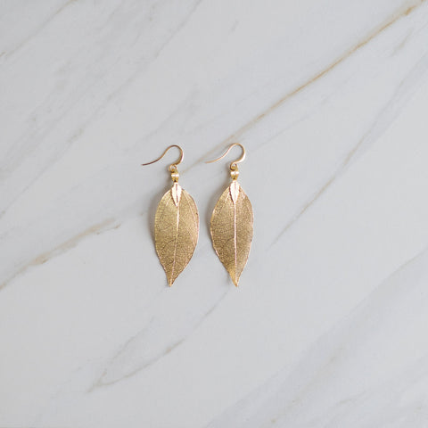 Natural Leaf Gold Earrings