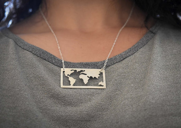 The World Is My Playground Necklace -  Silver